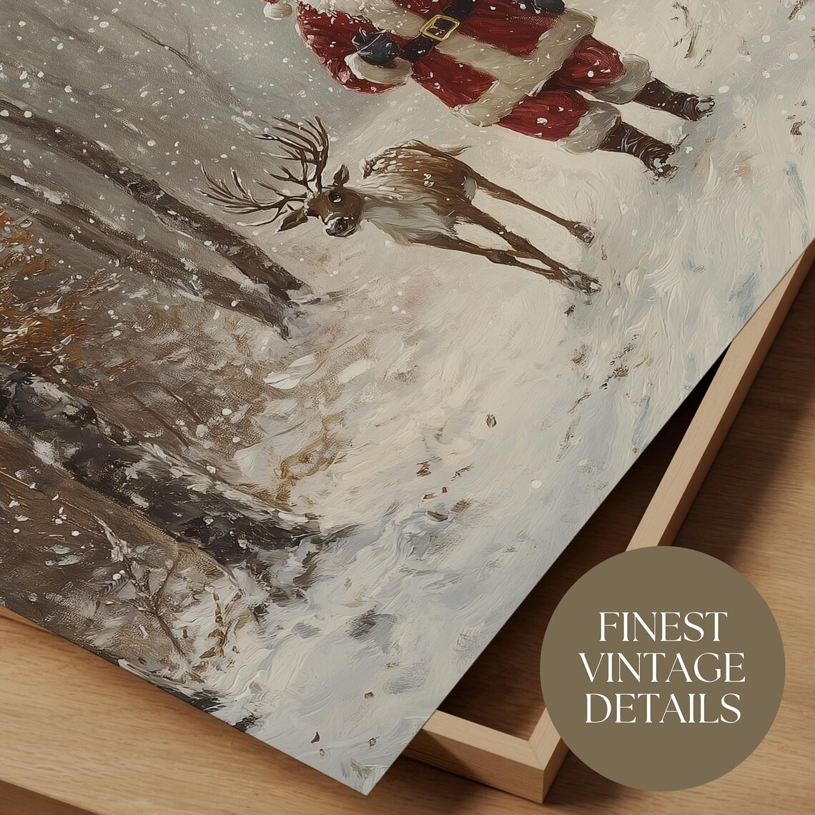 Santa Claus Reindeer Wall Art Winter Landscape Wall Art Farmhouse Oil Painting Christmas Tree Artwork Holiday Decor Trendy Xmas Wall Art - Image 3