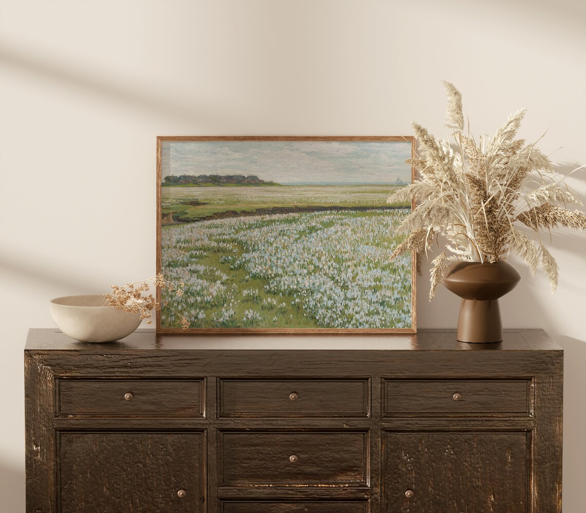 Blooming Flower Field Farmhouses Vintage Coastal Meadow Art Poster - Image 3