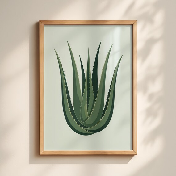Aloe Vera Botanical Print Minimalist Green Succulent Wall Art
