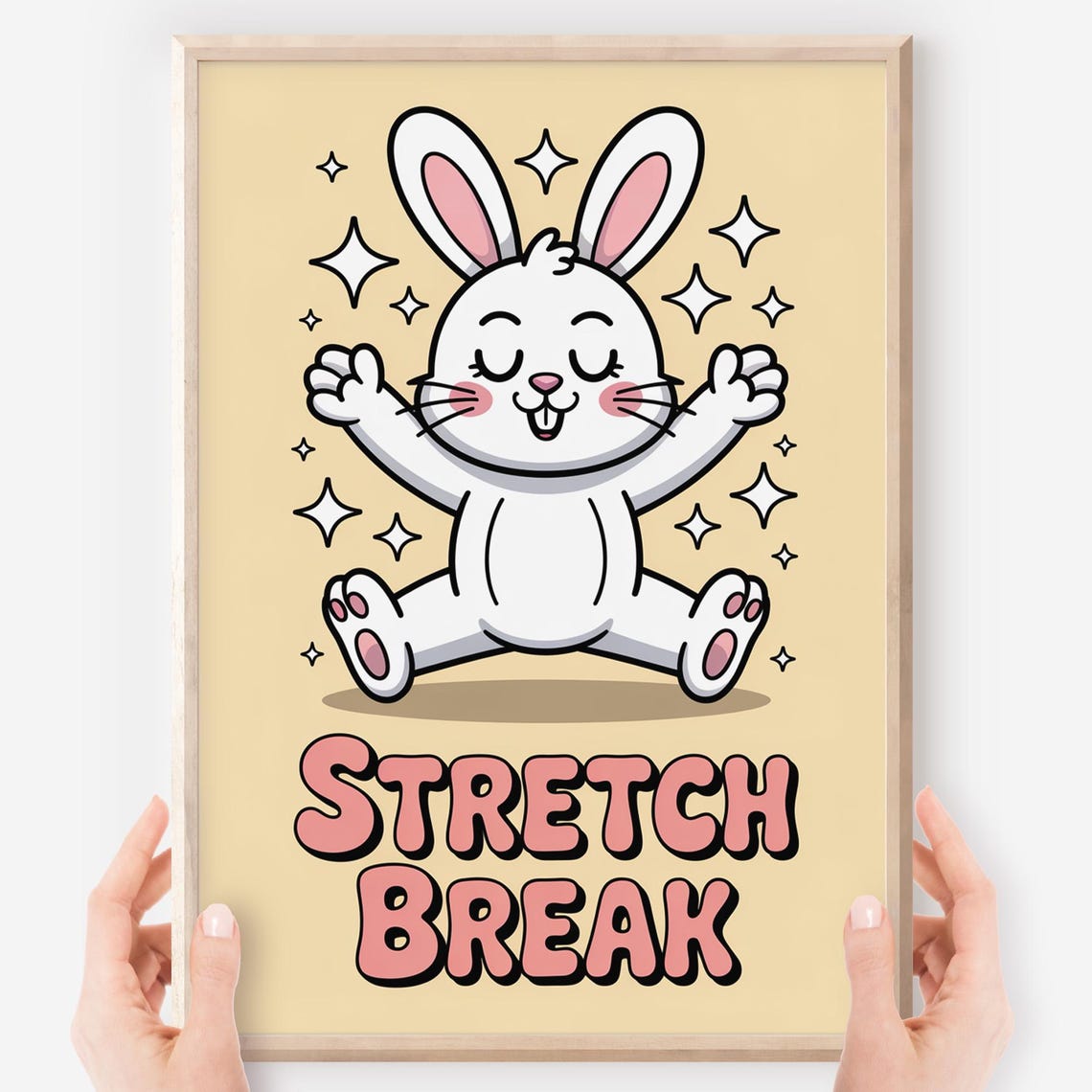 Stretch Break Happy Kawaii Bunny With Stars Classroom Poster