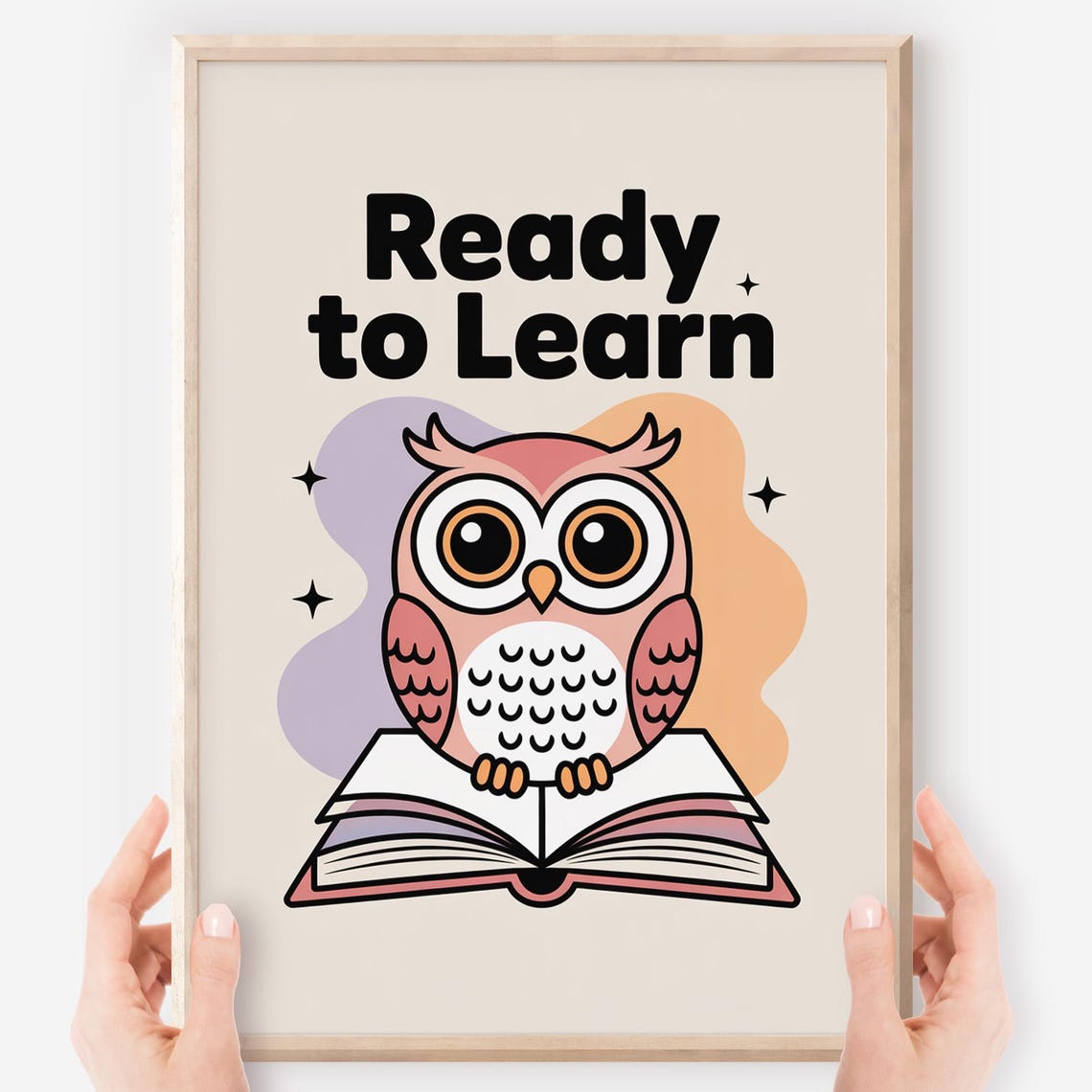 Ready To Learn Cute Kawaii Owl Reading Book Classroom Poster
