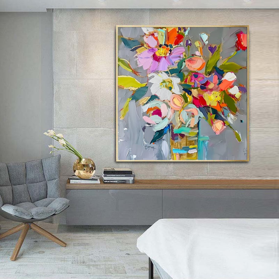 Abstract Flower Oil Painting, Floral Vase Art Print - Image 2