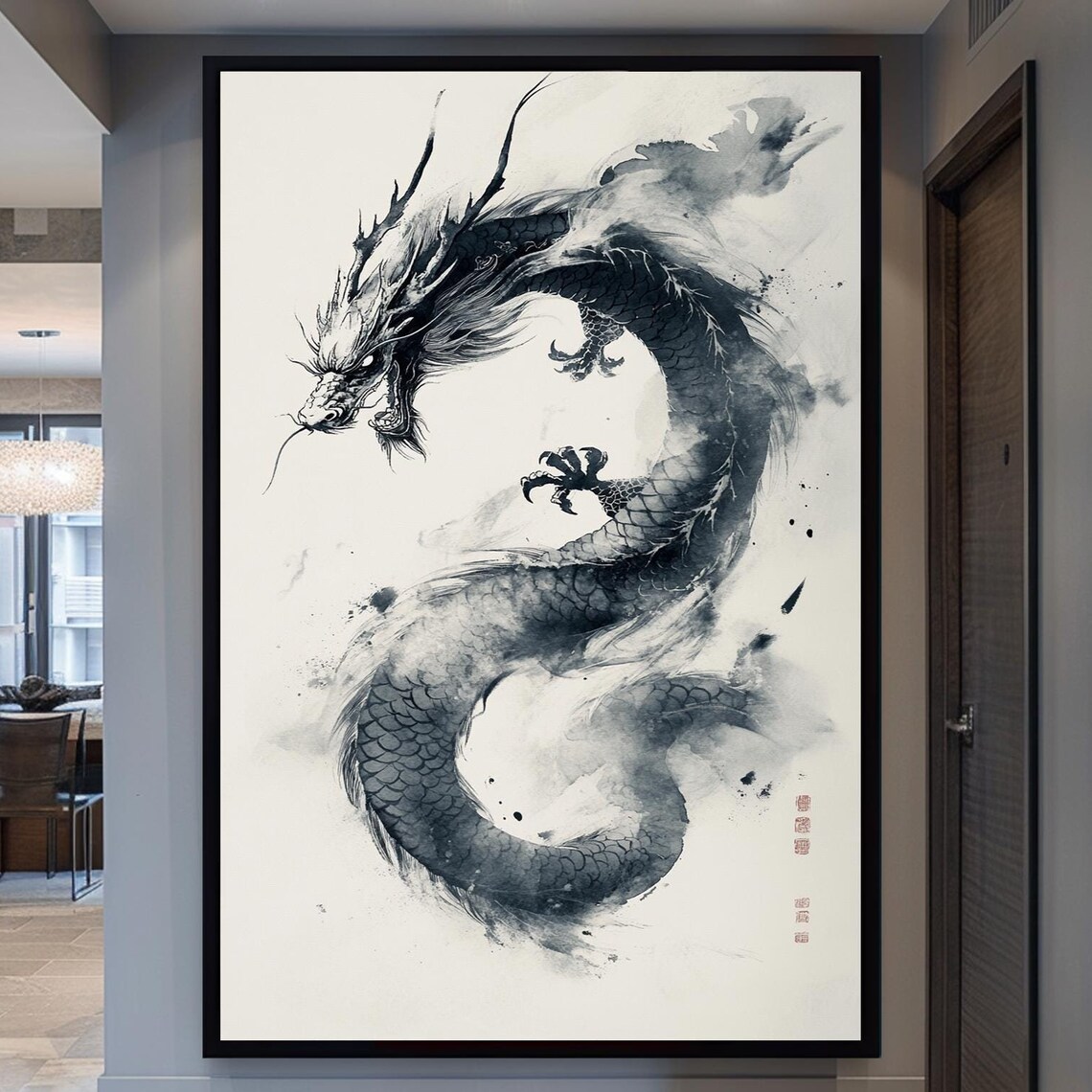 Traditional Chinese Dragon Ink Wash Art Print