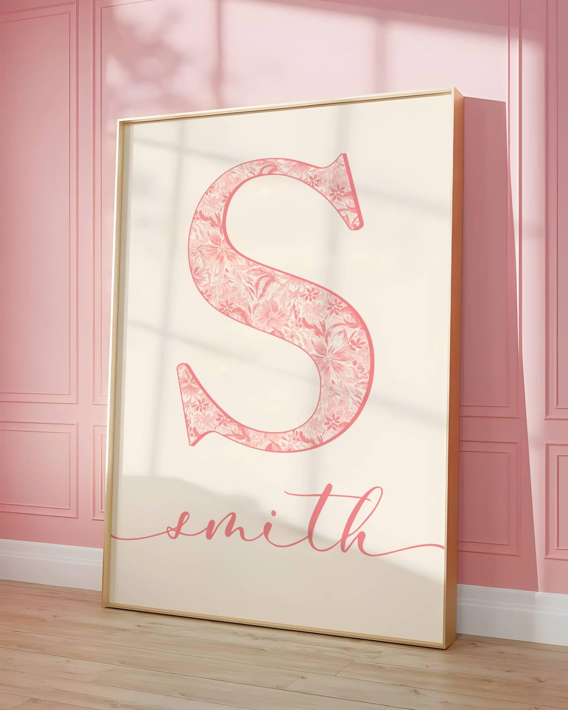 Personalized Floral Initial Letter S Custom Name Gift Art Poster