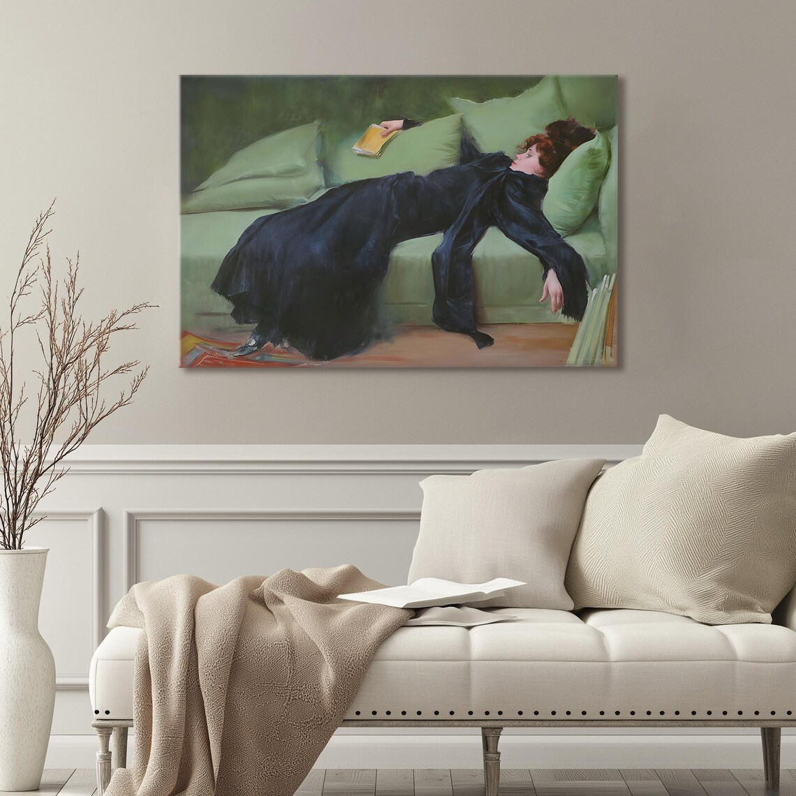 Decadent Young Woman After Dance Vintage Green Portrait Wall Art - Image 3