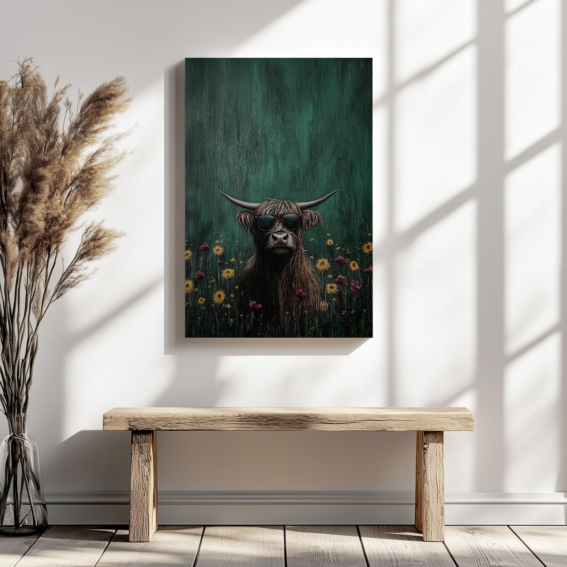 Funny Highland Cow With Sunglasses in Wildflowers Humor Art Poster - Image 5