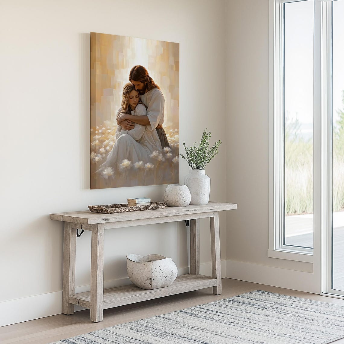 Jesus Christ Hugging Woman Art Christian Home Decor Jesus Painting Jesus Art Print With Girl Modern Catholic Art For Bedroom Bible Art - Image 2