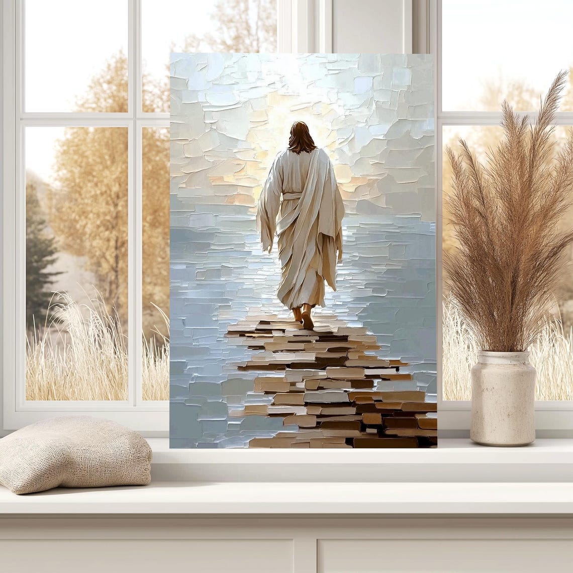 Jesus Walking On Water Into Light Painterly Stone Trail Poster - Image 4