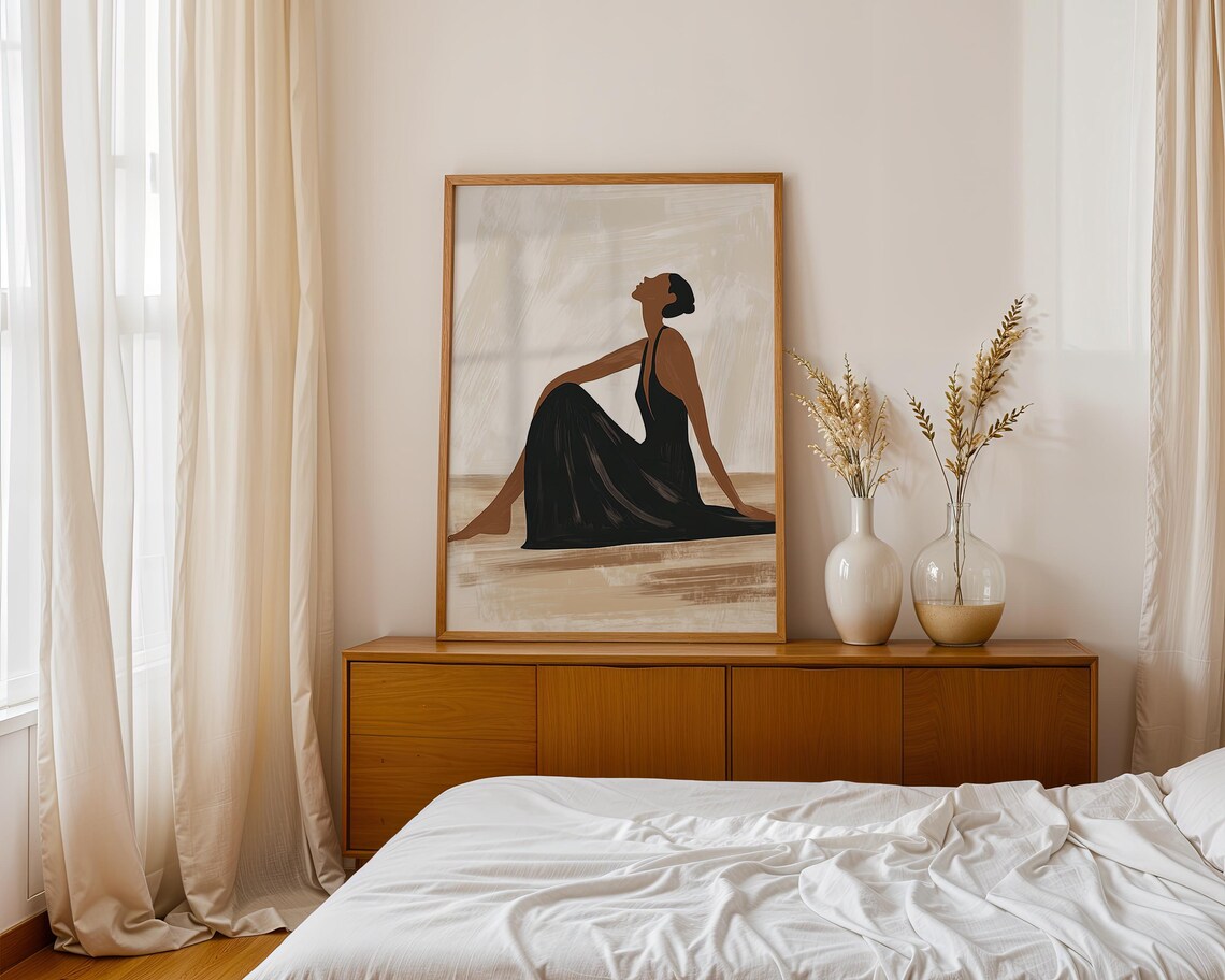 Abstract People, Black Beige Minimalist Poster - Image 5