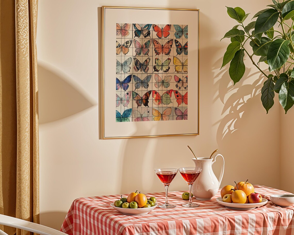 Vintage Butterflies Art Print, Botanical Wall Decor
