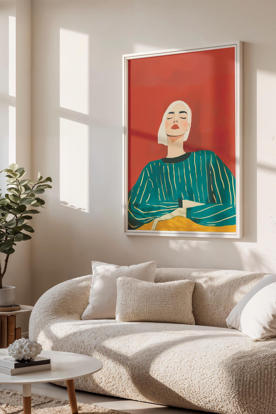 Abstract Woman Portrait Minimalist Female Wall Art Modern Fashion Illustration Red Green Painting Artwork Contemporary Decor Hobo Home Decor - Image 2