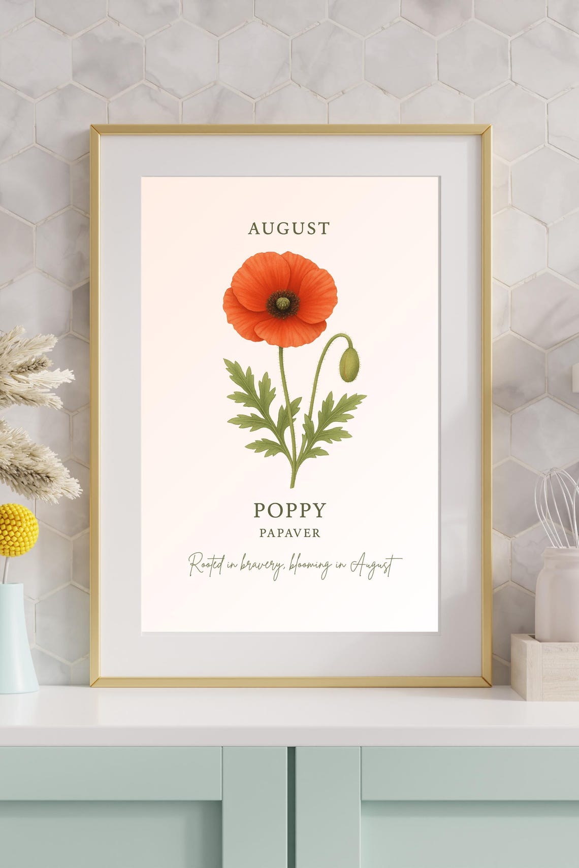 August Poppy Birth Flower Wall Art Botanical Print