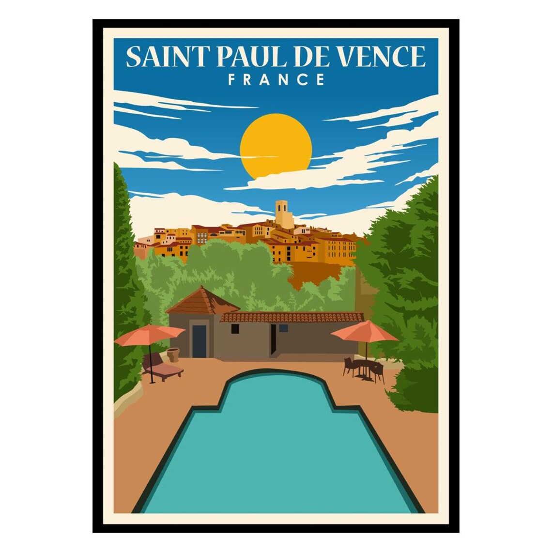 Saint Paul de Vence France Hilltop Village Vintage Travel Poster