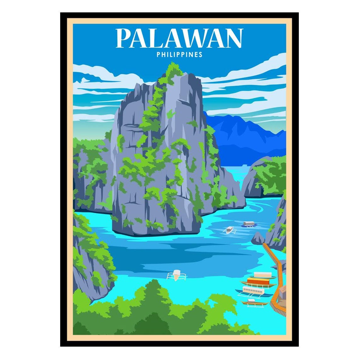 Palawan Philippines Limestone Cliffs Turquoise Lagoon Travel Poster