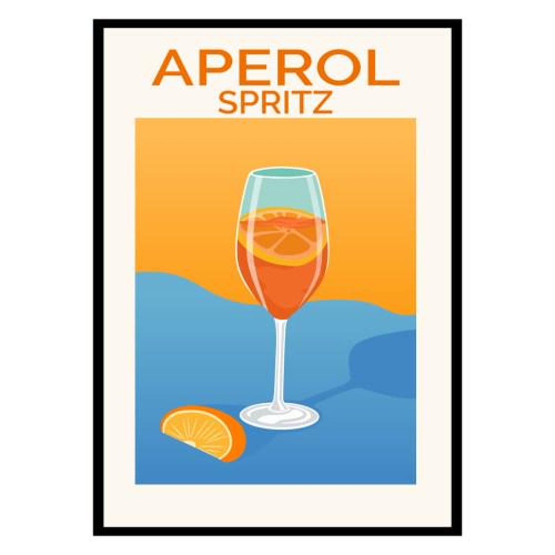 Aperol Spritz Cocktail Glass Orange Retro Kitchen Bar Art Poster