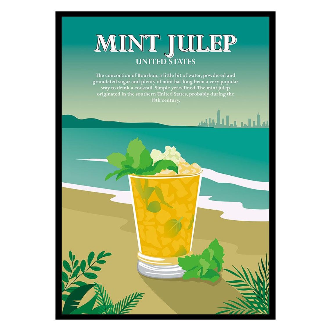 Mint Julep Cocktail United States Vintage Retro Bar Drink Poster