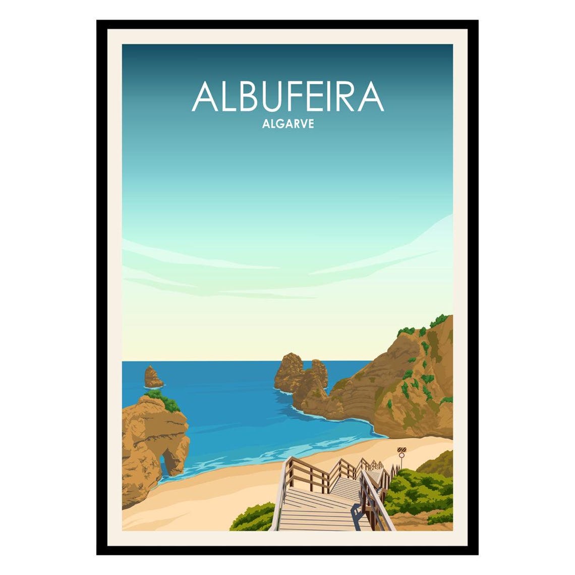 Albufeira Algarve Vintage Beach Travel Poster Coastal Portugal