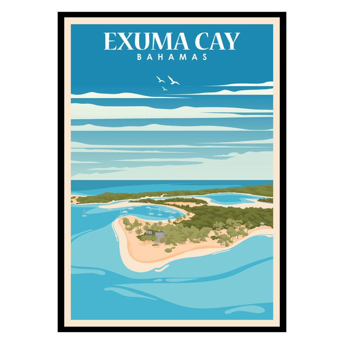 Exuma Cay Bahamas Tropical Island Sailboat Harbor Travel Poster