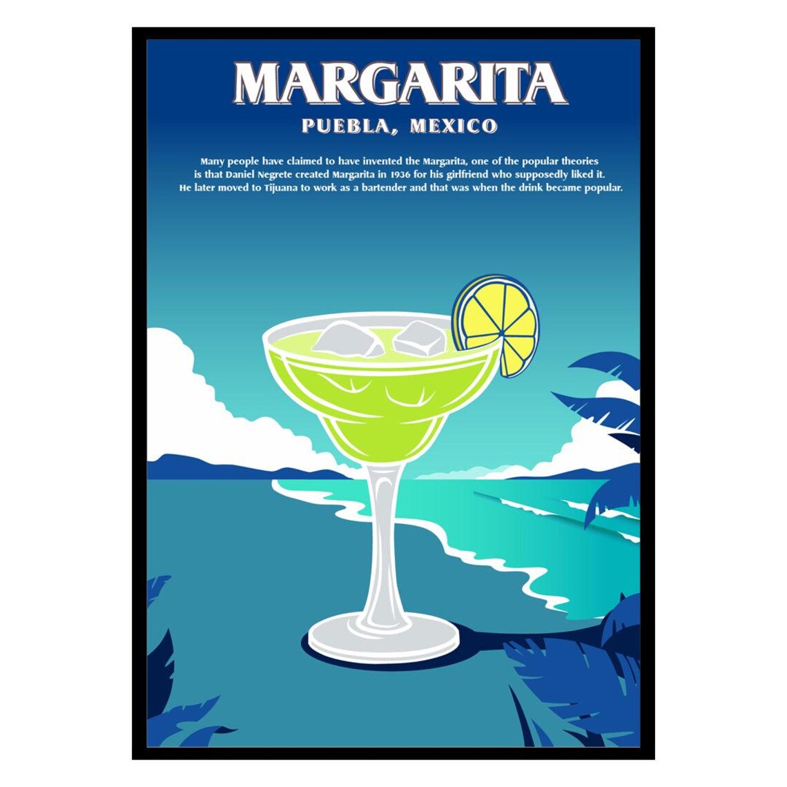 Margarita Cocktail Puebla Mexico Beach Vintage Drink Wall Poster