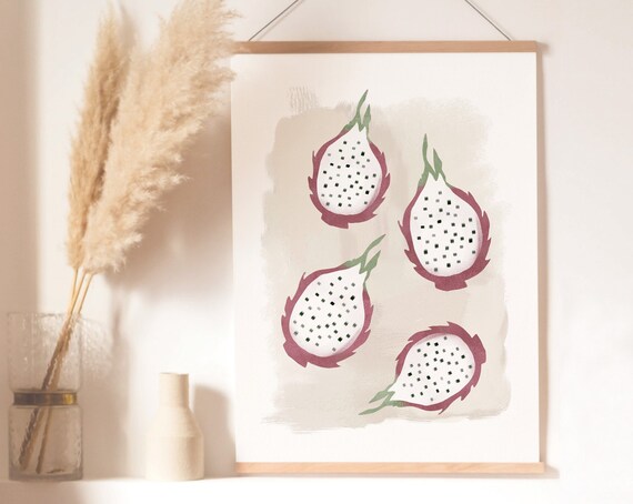 Abstract Fruit Print Dragon Fruit Art Abstract Wall Art Minimalist Print Wall Decor Living Room Wall Art Kitchen Print Print
