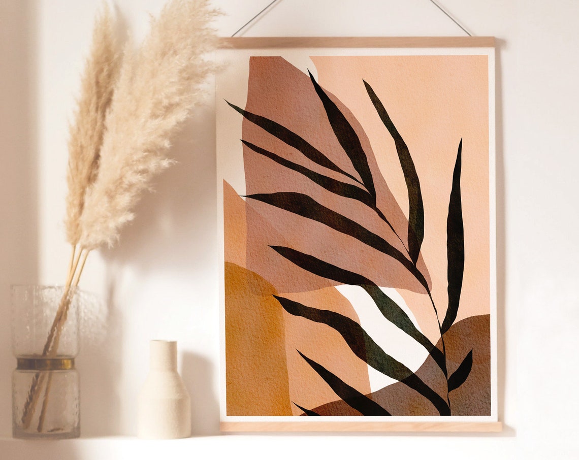 Terracotta Botanical Abstract Art Palm Frond Peach Modern Wall Poster