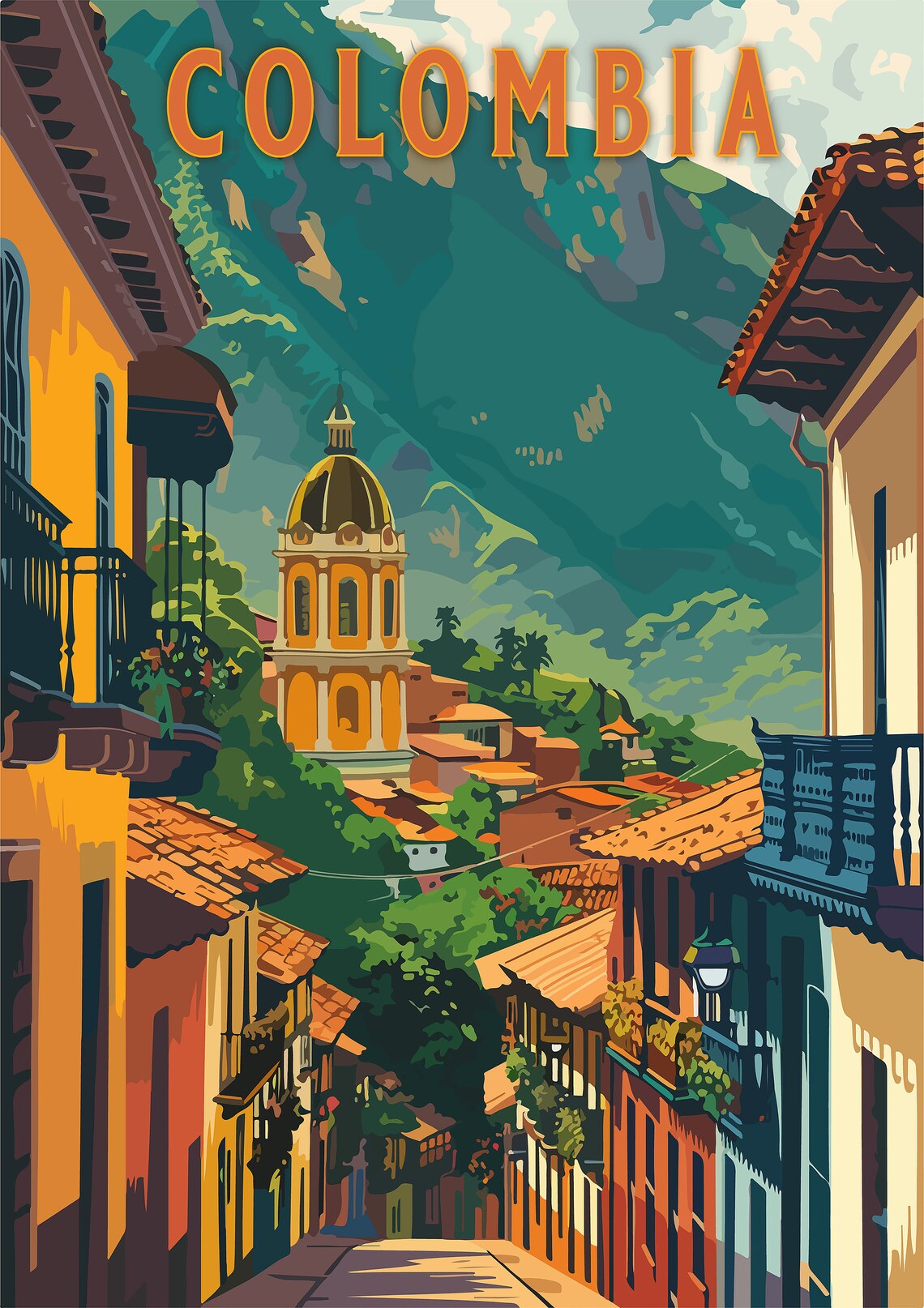 Colombia Travel Poster Vintage Style Home Wall Art Vacation Souvenir