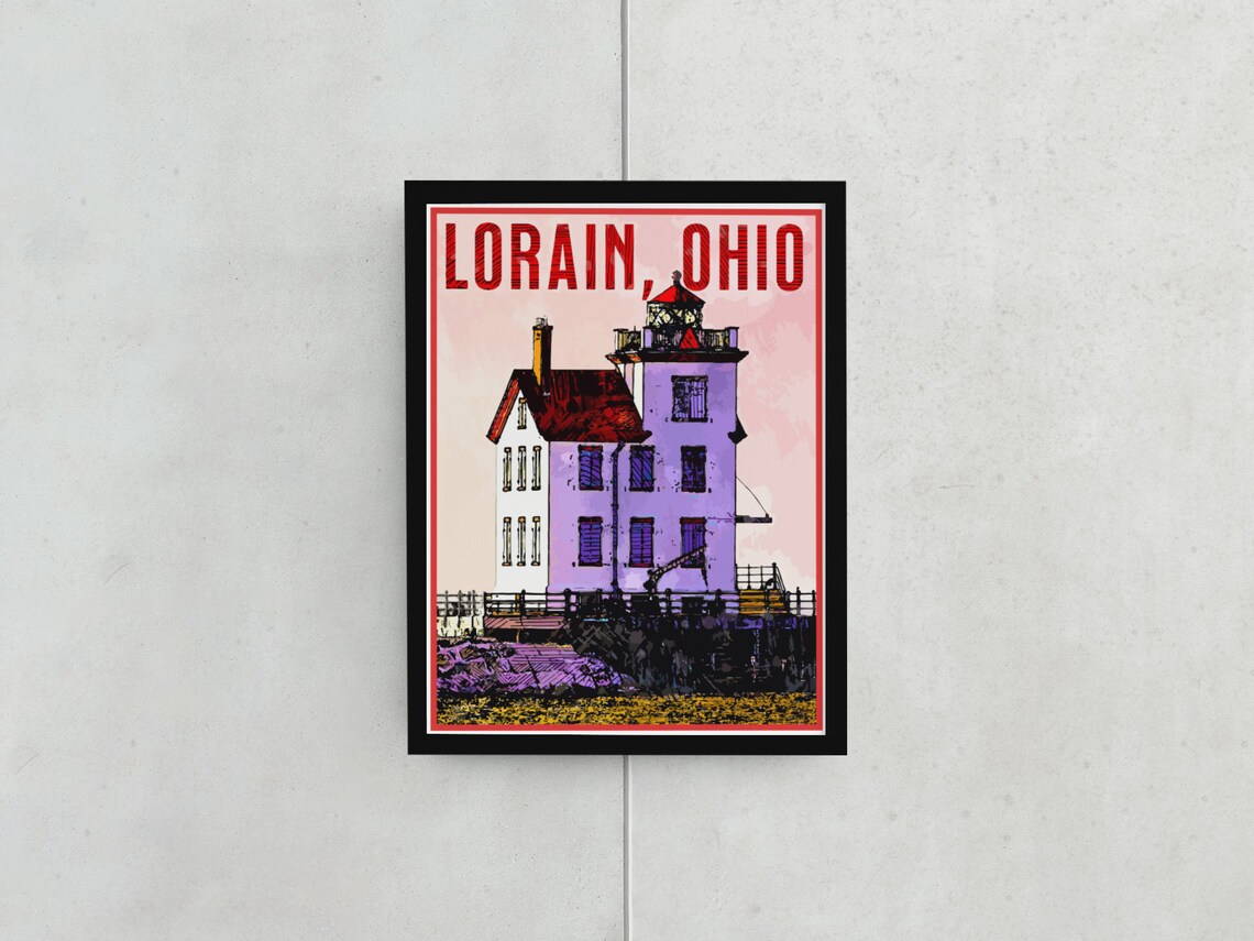 Lorain Ohio Lake Erie Lighthouse Vintage Coastal Travel Poster