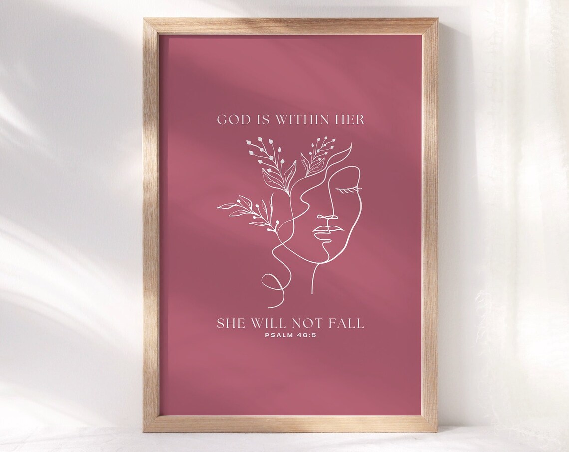God Is Within Her Psalm 46 Mauve Line Art Christian Woman Wall Art - Image 4