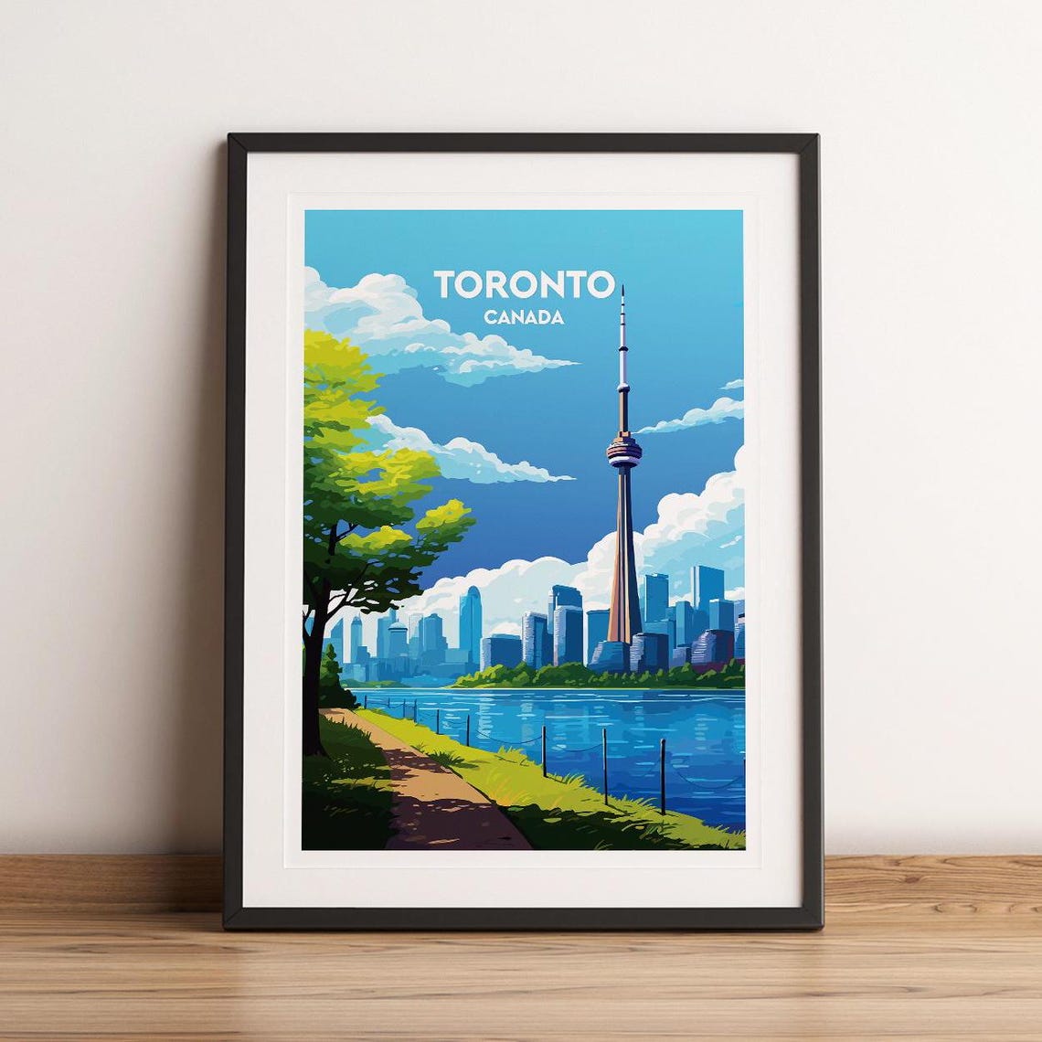 Toronto Canada CN Tower Waterfront Skyline Retro Travel Poster