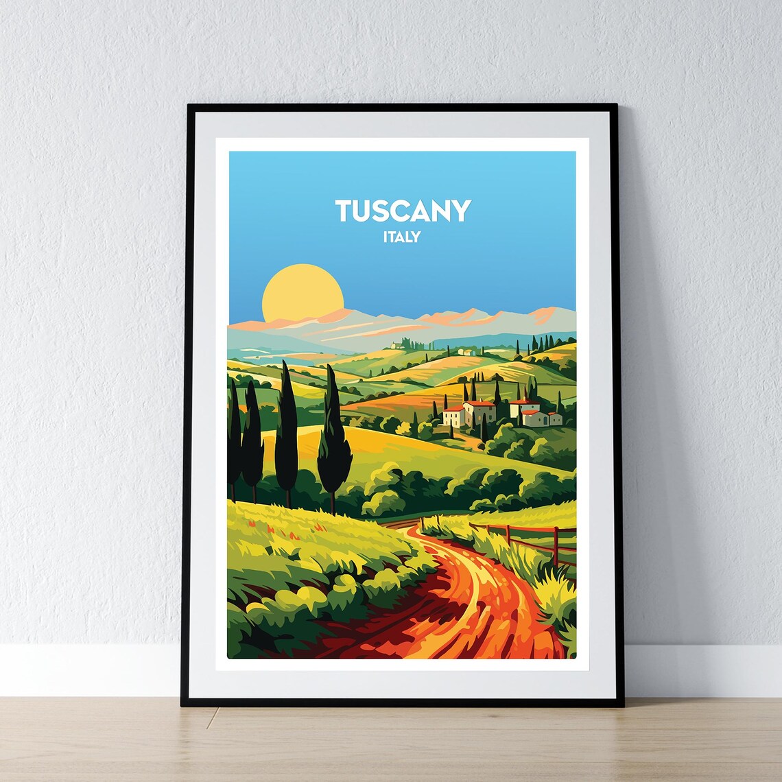 Tuscany Italy Rolling Hills Cypress Sunset Travel Poster Art