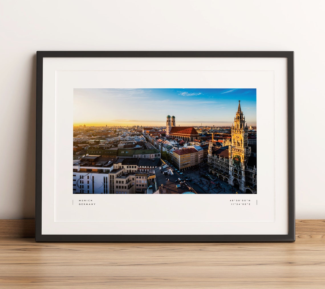 Munich Germany Coordinates Aerial Old Town Skyline Travel Poster