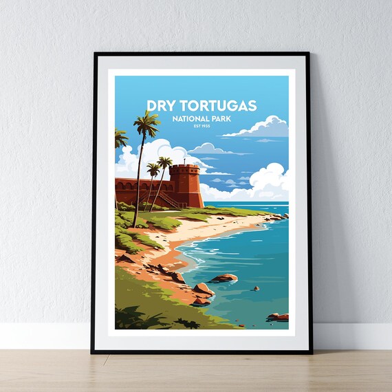 Dry Tortugas National Park Tropical Fort Beach Vintage Travel Poster