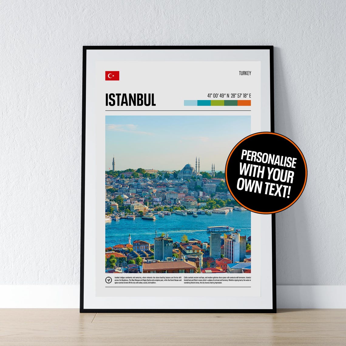 Istanbul Turkey City Coordinates Bosphorus Skyline Travel Poster