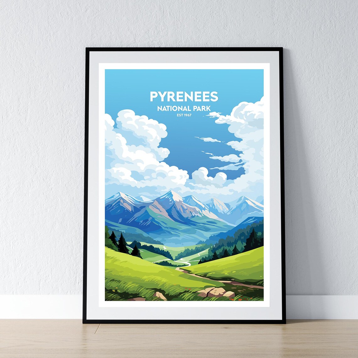 Pyrenees National Park Est 1967 Green Valley Vintage Travel Poster