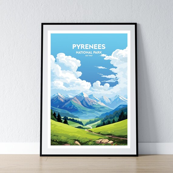Pyrenees National Park Est 1967 Green Valley Vintage Travel Poster