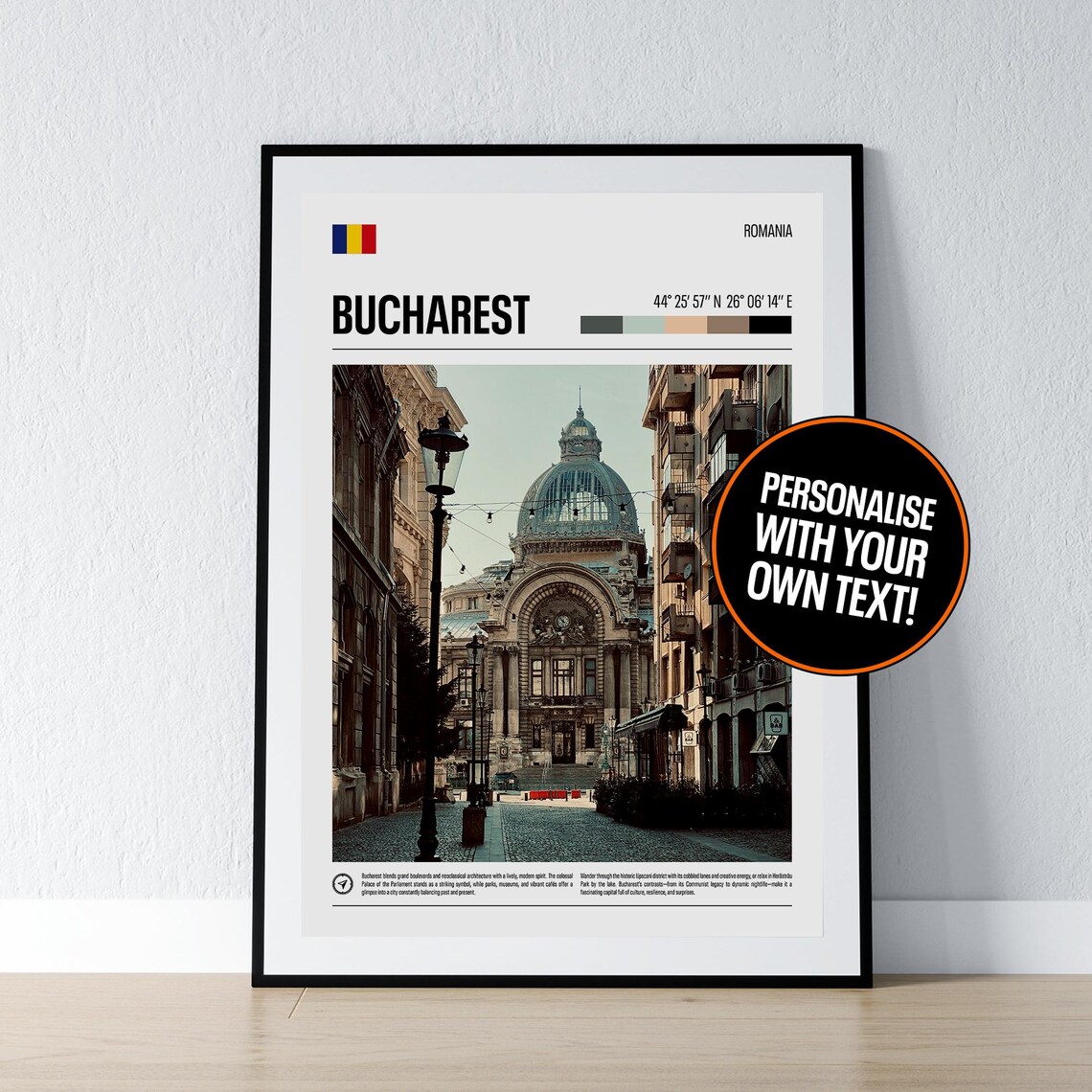 Bucharest Romania Palace of Parliament Personalized Travel Poster