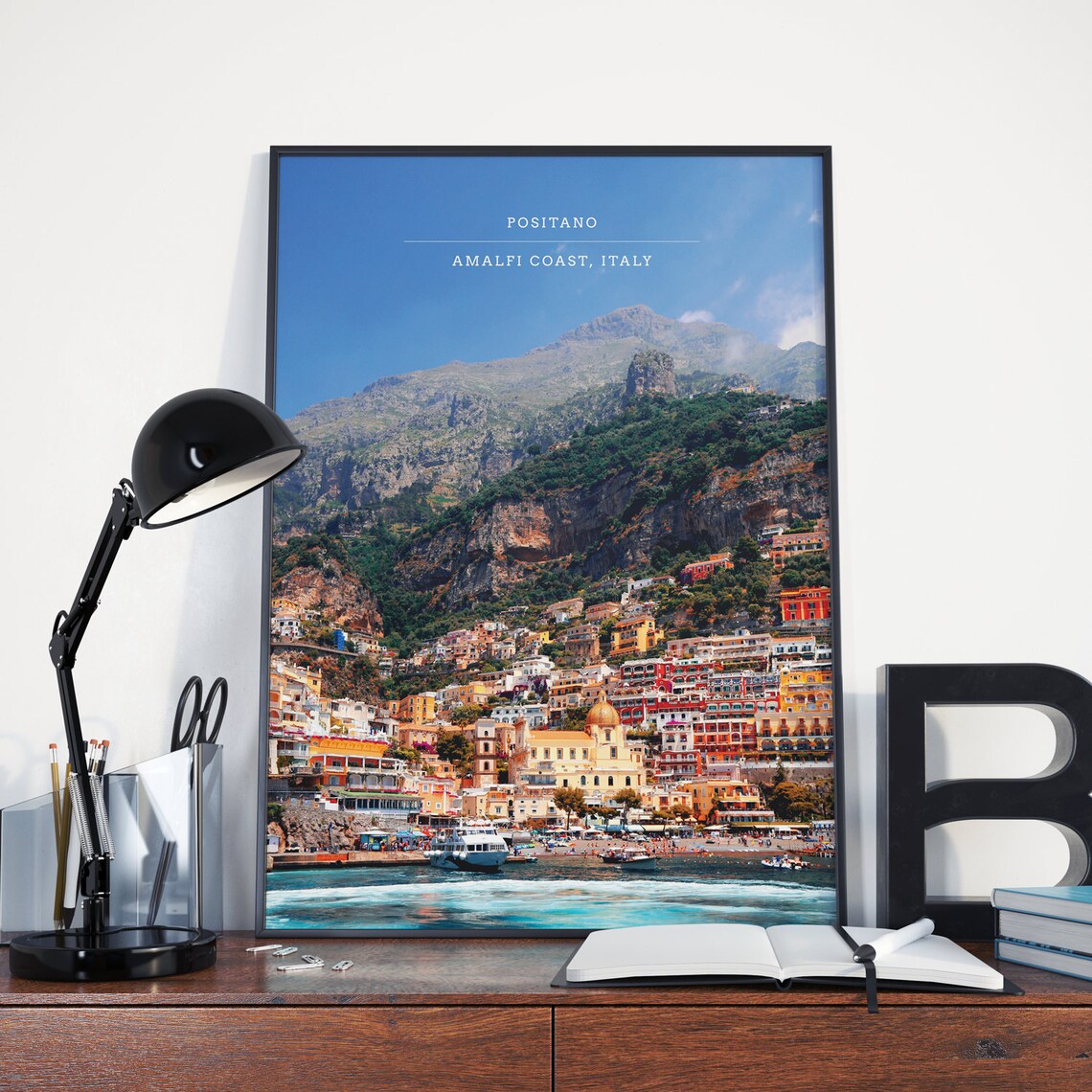 Positano Amalfi Coast Retro Travel Poster, Italia