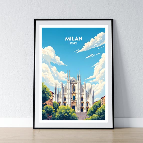 Milan Poster Print Italy Wall Art Gift Travel Italian Home Decor Illustration