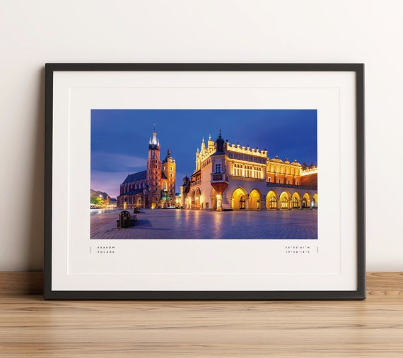 Krakow Coordinates Travel Poster, Poland Wall Art