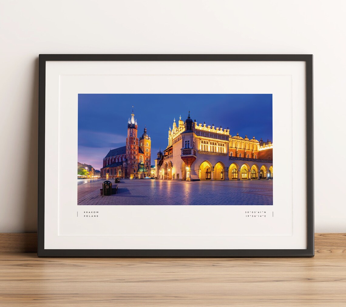 Krakow Coordinates Travel Poster, Poland Wall Art