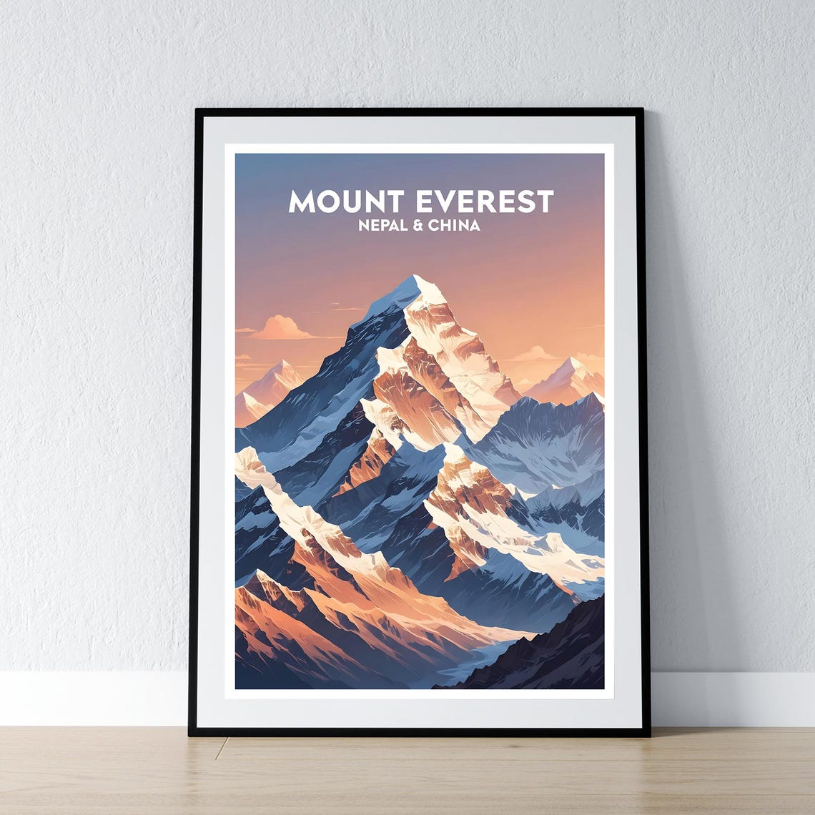 Mount Everest Nepal and China Sunset Peak Vintage Travel Poster
