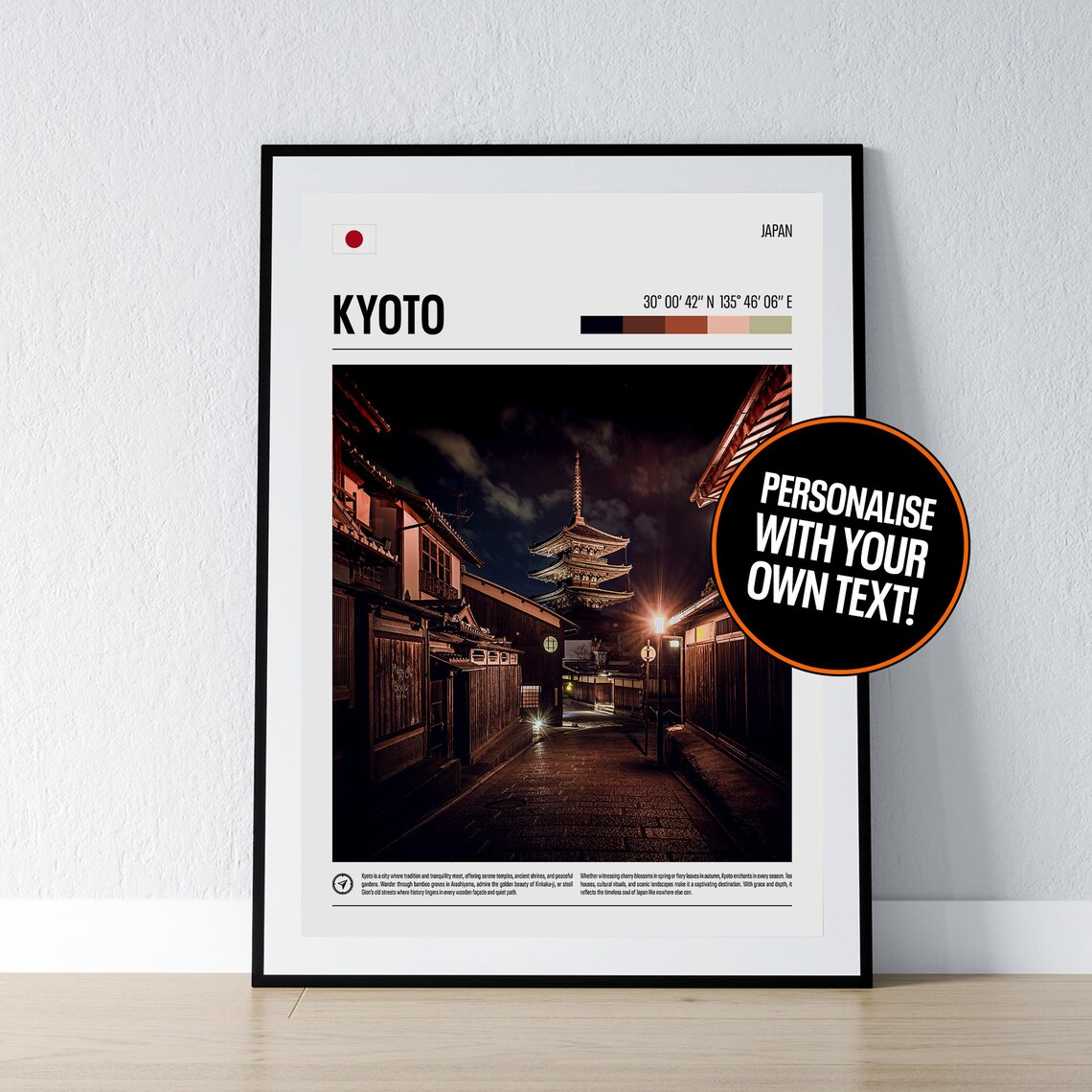 Kyoto Japan Night Pagoda Temple Street Coordinates Travel Poster