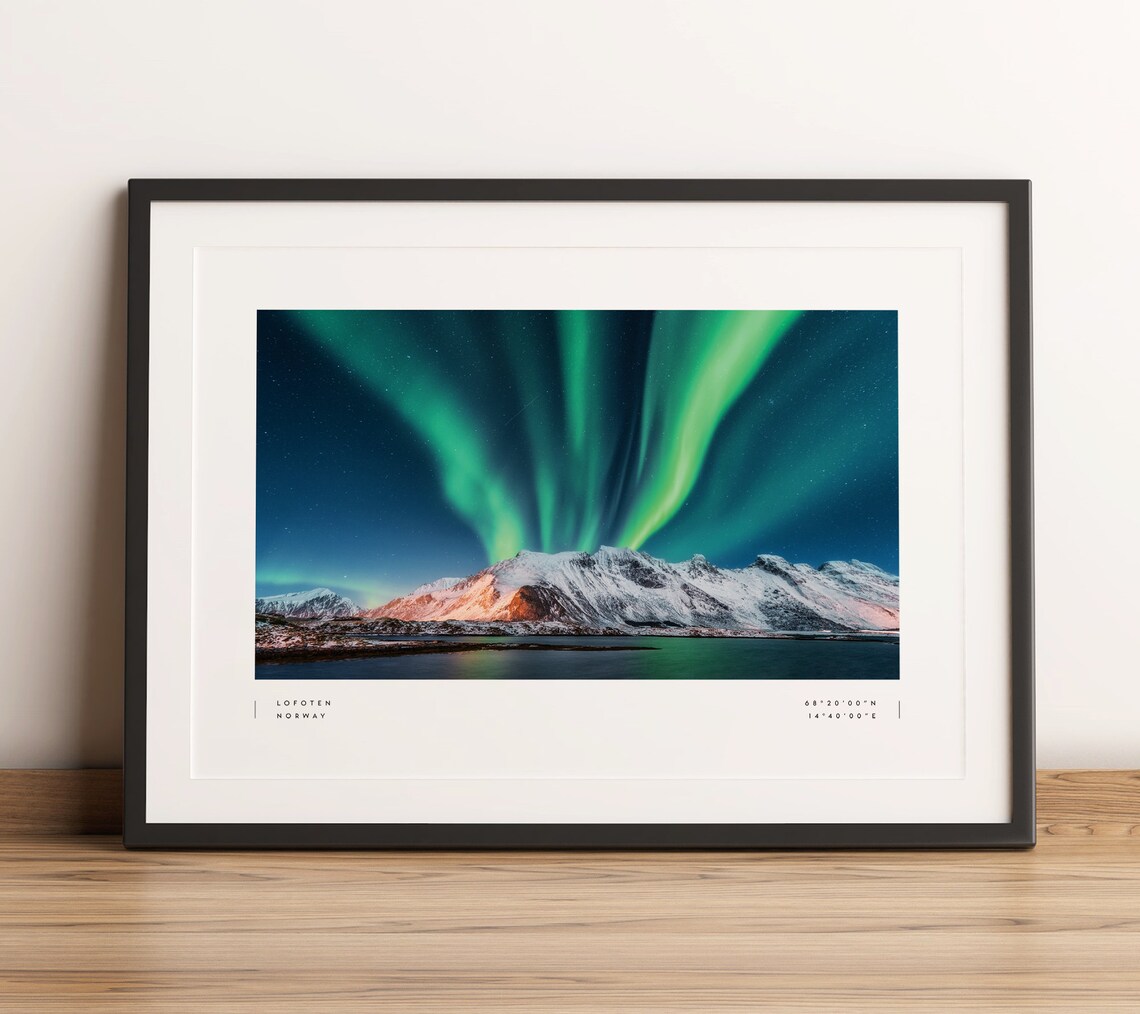 Lofoten Islands Northern Lights Travel Poster, Norway