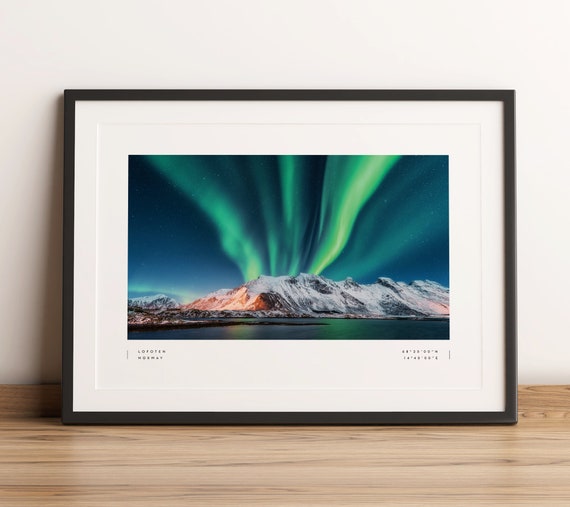 Lofoten Islands Northern Lights Travel Poster, Norway