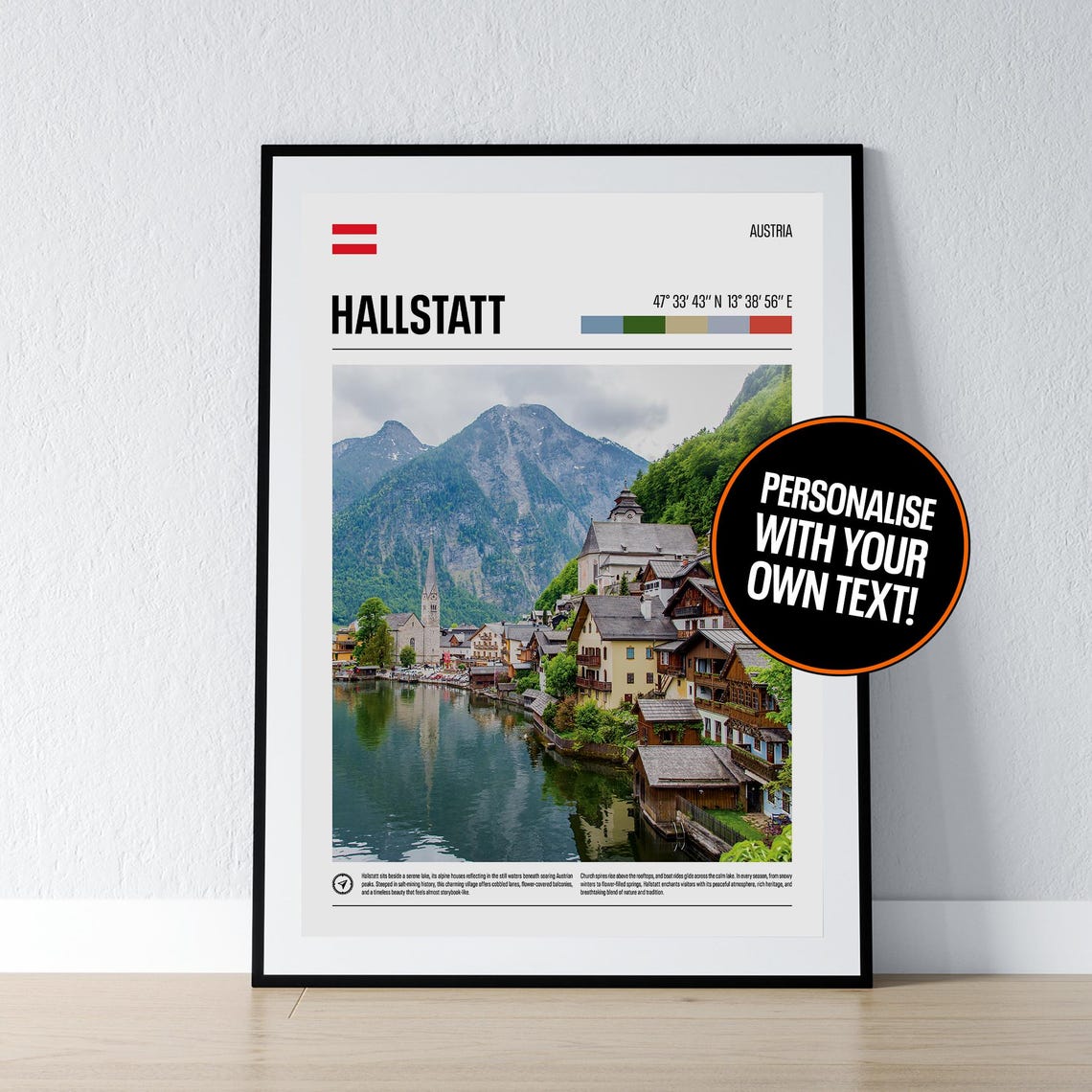 Hallstatt Austria Lakeside Village Alps Personalised Travel Poster