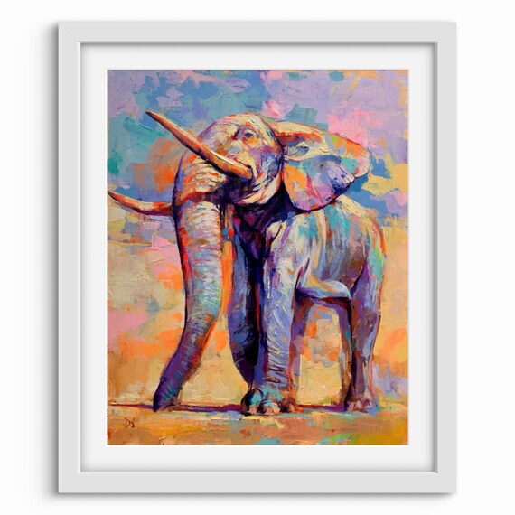 Colorful Elephant With Raised Tusks Vibrant Safari Animal Poster