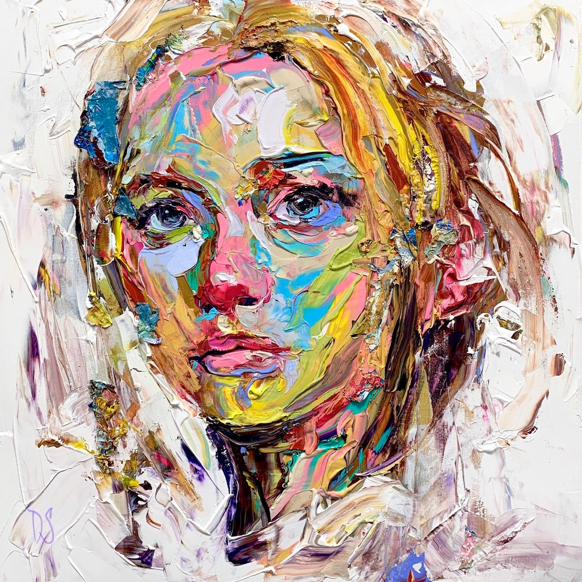 Impasto Woman Portrait Thick Colorful Knife Strokes Modern Art Poster