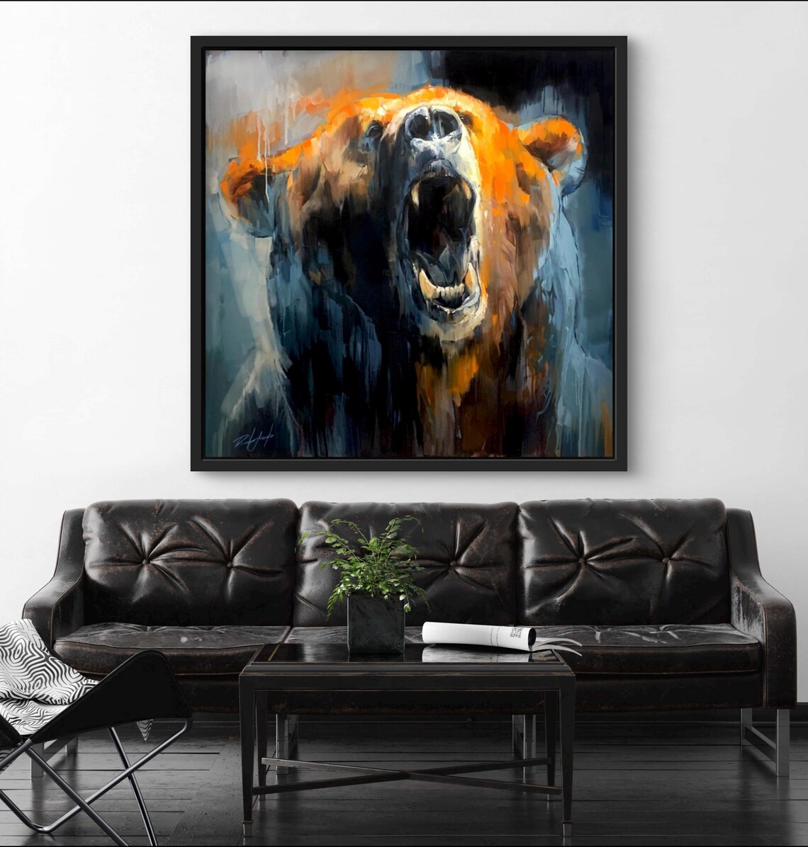 Roaring Grizzly Bear Fierce Wildlife Oil Painting Nature Poster - Image 2
