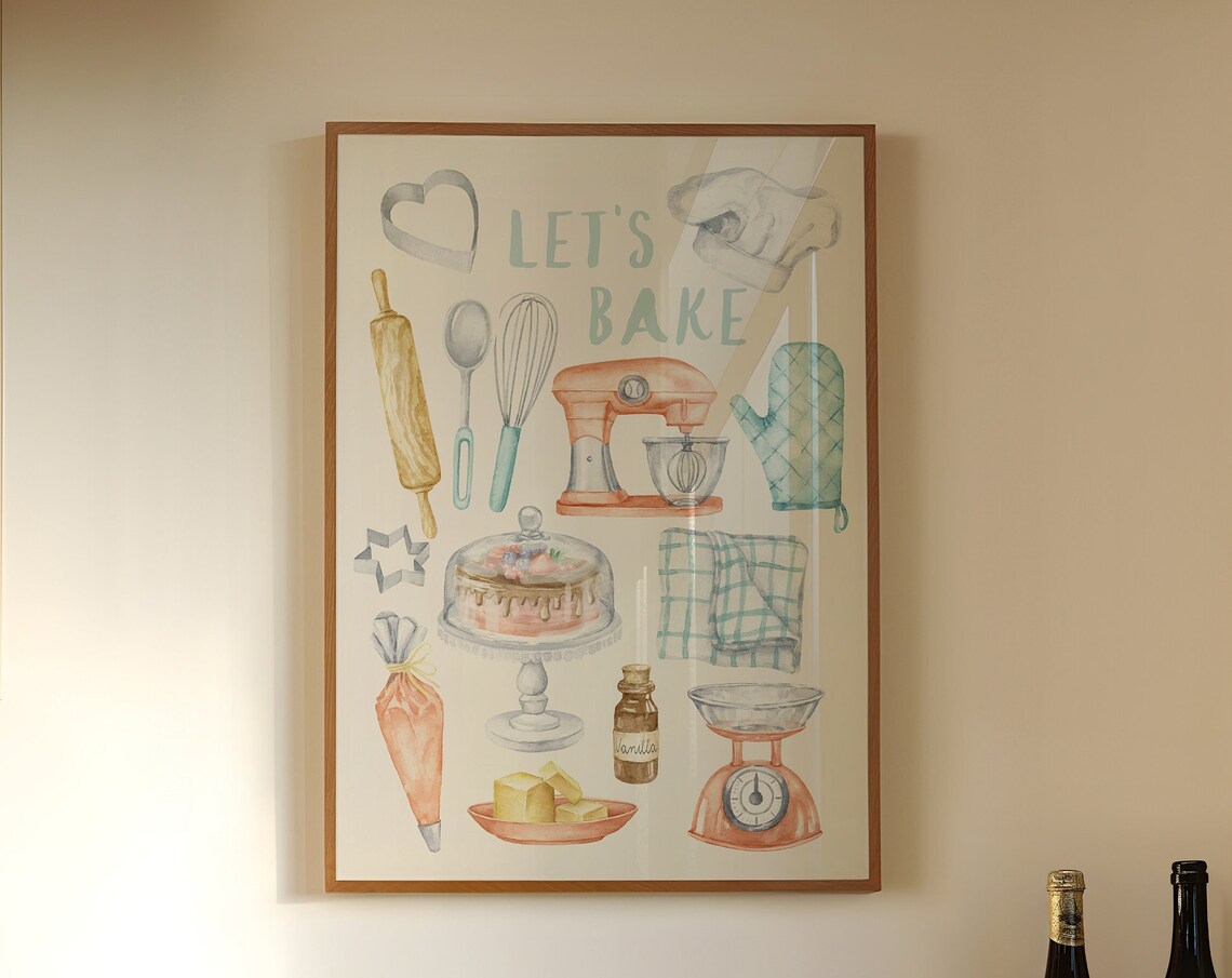 Baking Retro Print, Bakery Decor Art Print