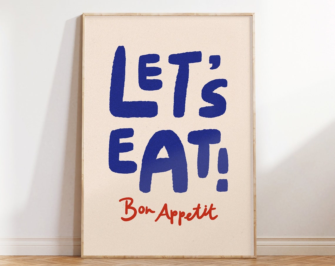Let Us Eat Bon Appetit Bold Navy Kitchen Dining Typography Poster
